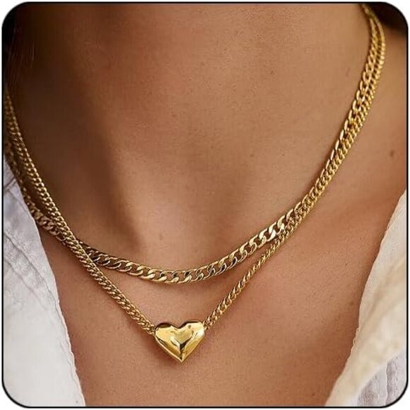 Jewelry - Waterproof Gold Heart Pendant Necklace Stainless Steel 45cm Gift Women